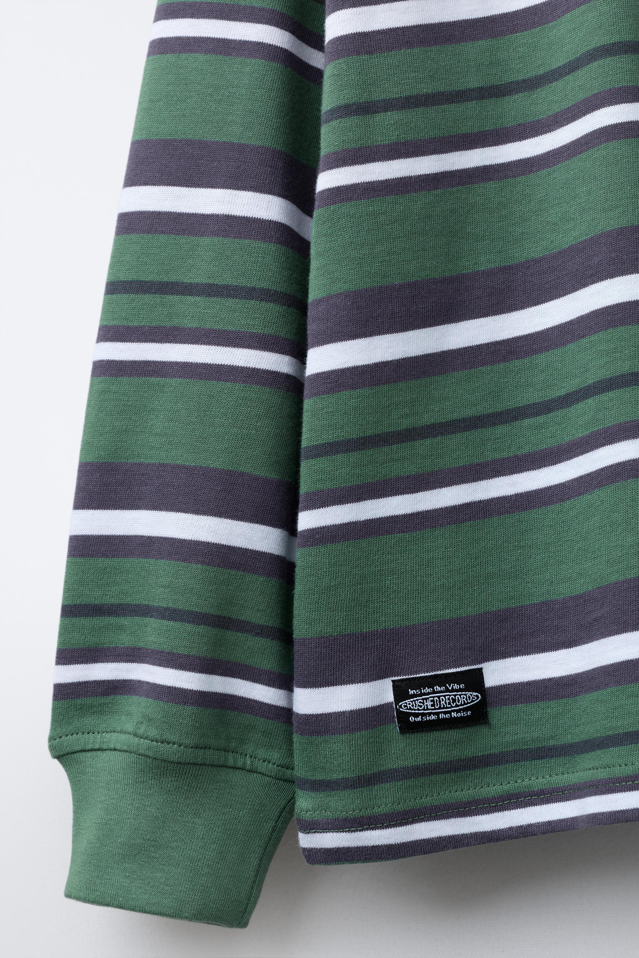 WOVEN STRIPE TEXT T-SHIRT